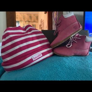 Baby Timberland crib boots and hat